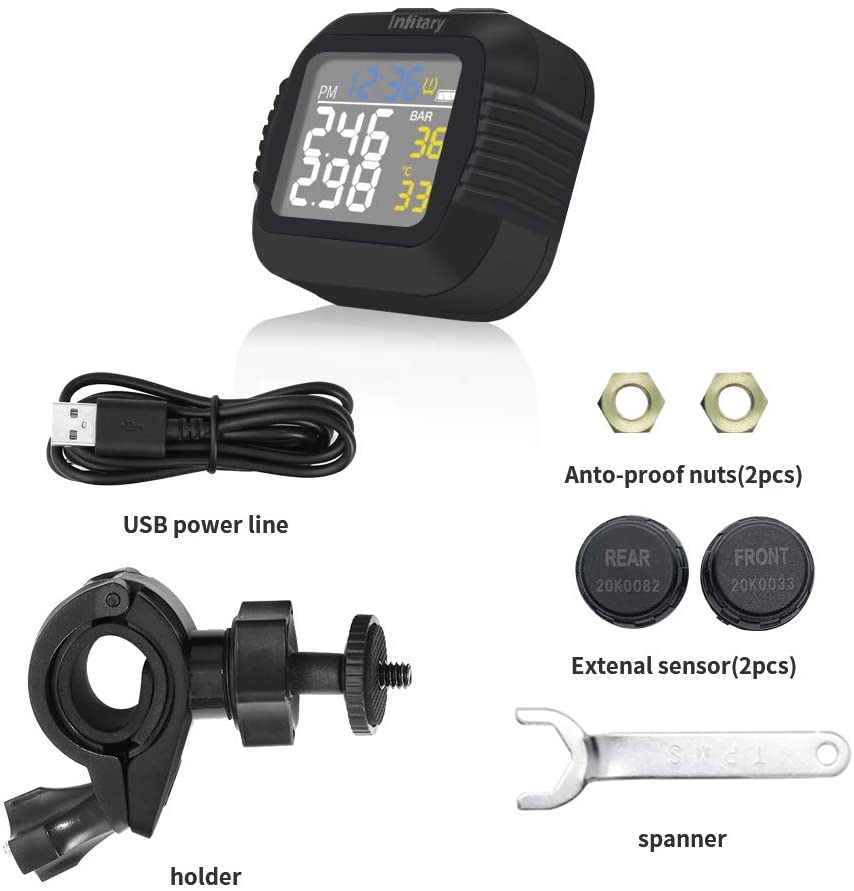 Tire Pressure Monitor - Infitary Motorfiets TPMS Bandensysteem met Temperatuurwaarschuwing,