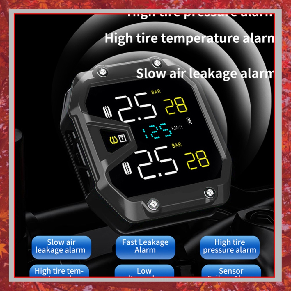 Tire Pressure Monitor - Motorfiets TPMS Bandensysteem met LCD-display, bandenspanning-