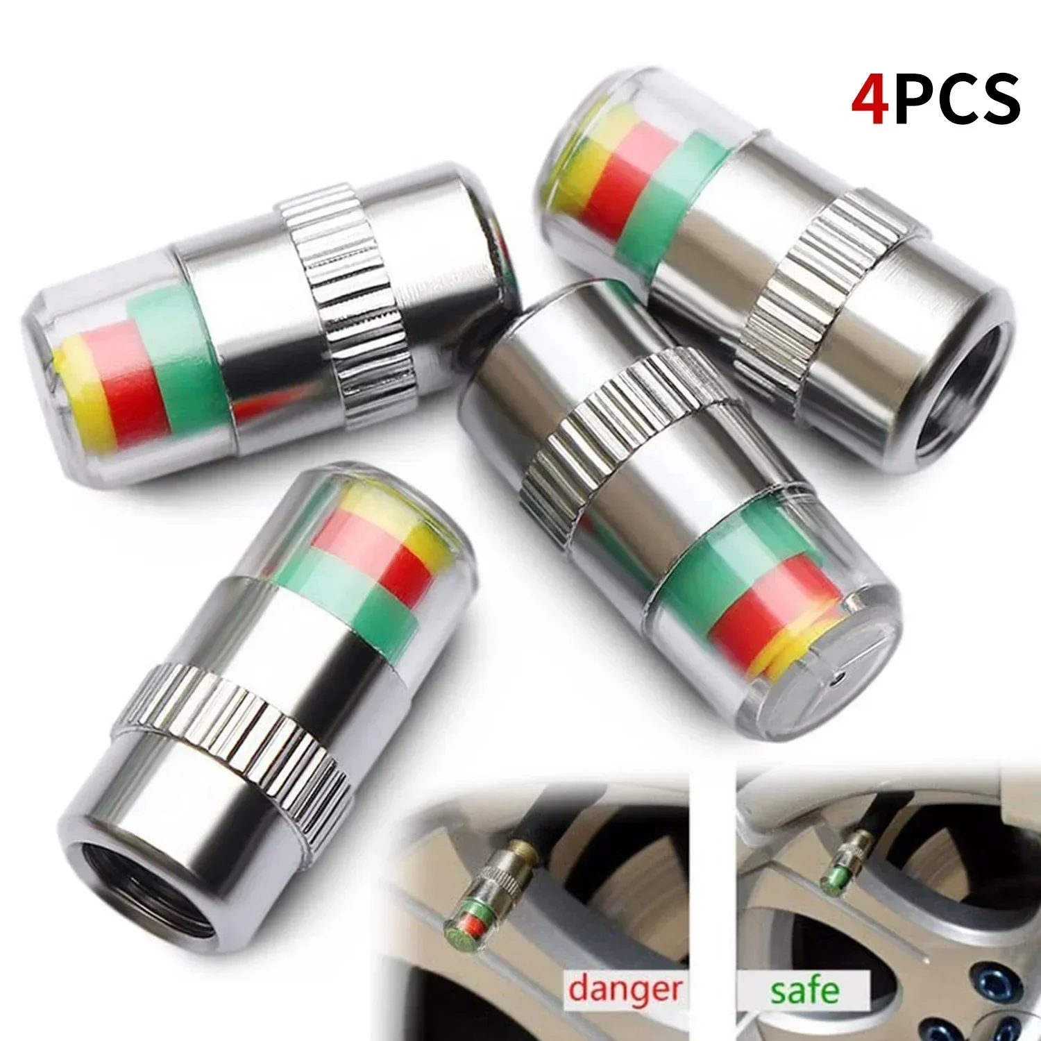 Tire Pressure Monitor - 4/8 stuks autoventieldopjes met bandenspanningsmeter, bandenspanningsmonitor,